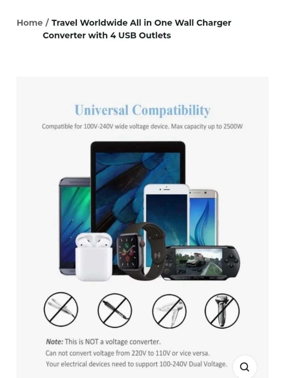 All in One Wall Charger Converter with 4 USB Outlets